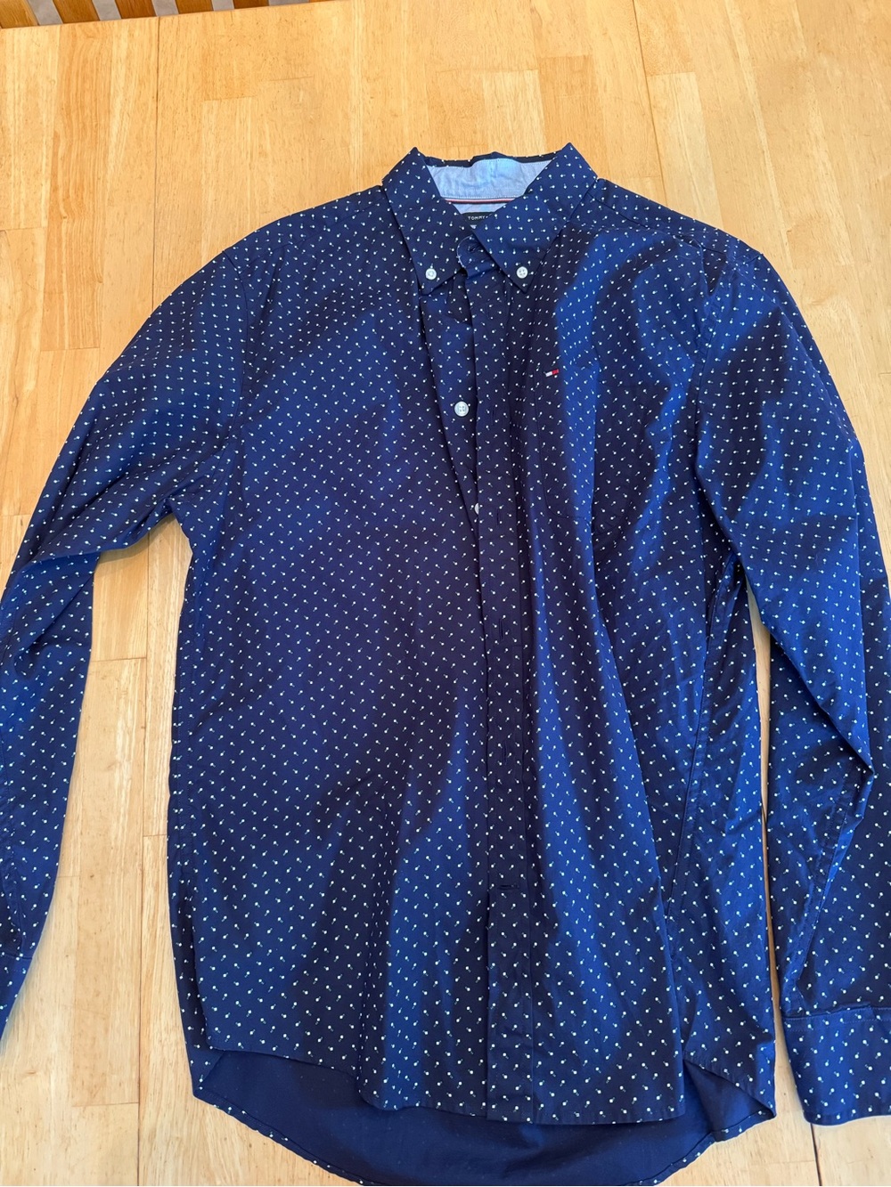 Tommy Hilfiger Navy Button-Down Shirt with White Micro Dots